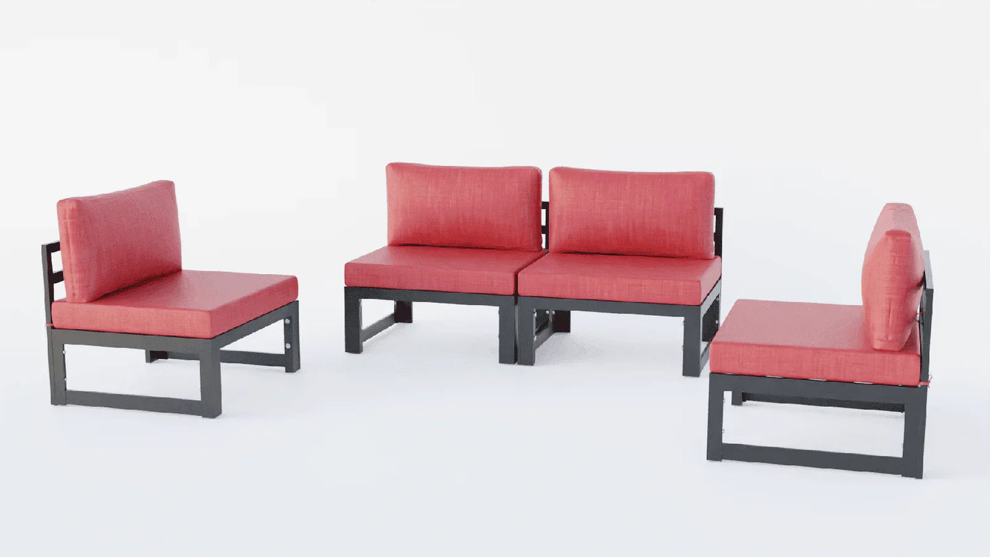 Chelsea 4-Piece Middle Patio Chairs Black Aluminum With Cushions - Elax Furniture