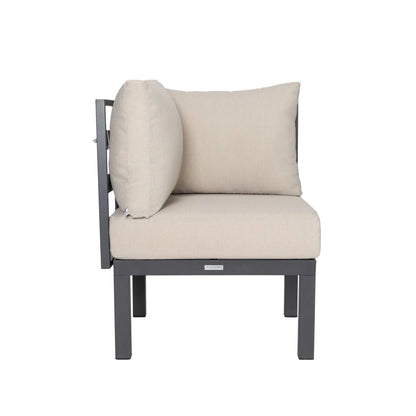 Chelsea 7-Piece Patio Sectional Set in Black Aluminum with Fire Pit Table - Elax Furniture