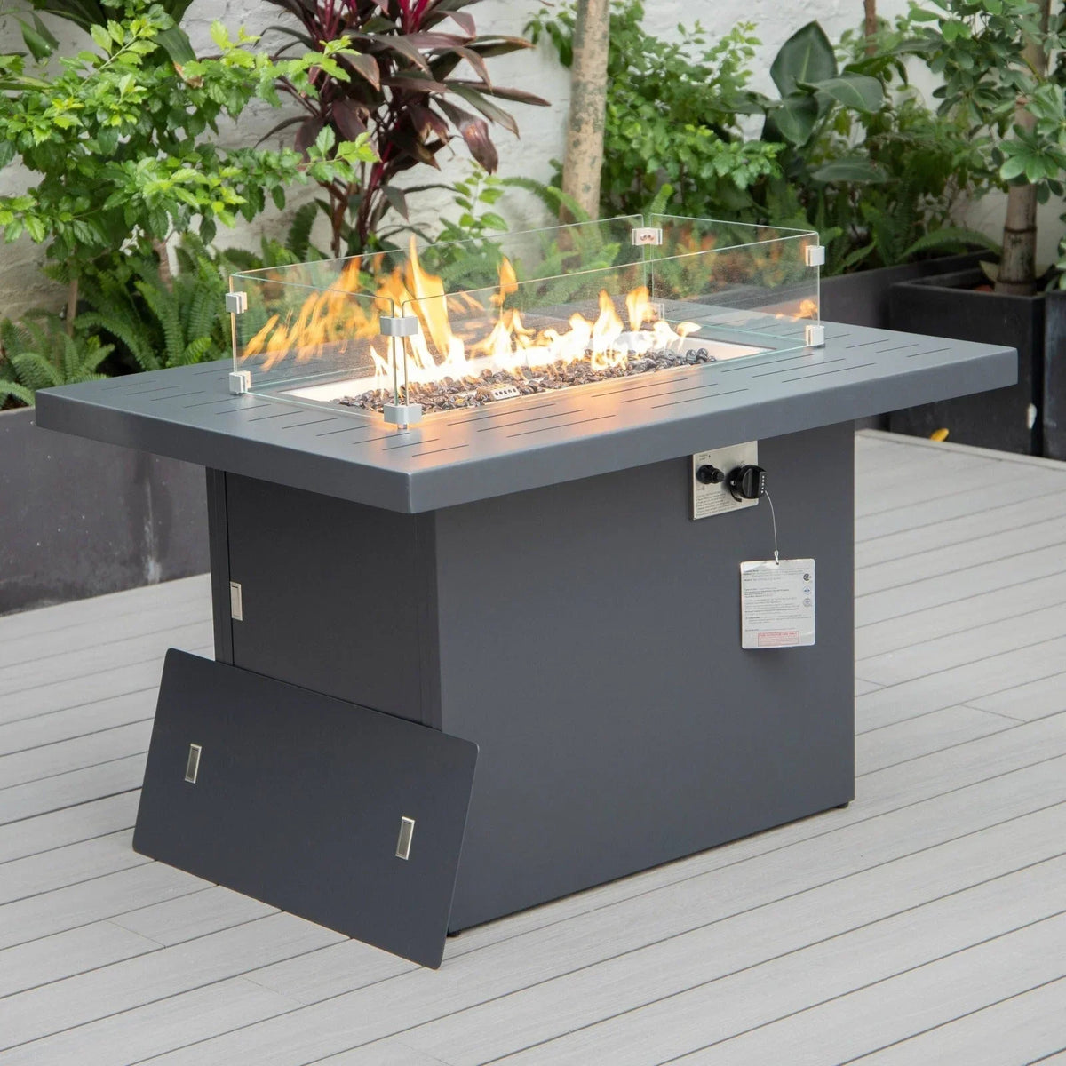 Chelsea 7-Piece Patio Sectional Set in Black Aluminum with Fire Pit Table - Elax Furniture