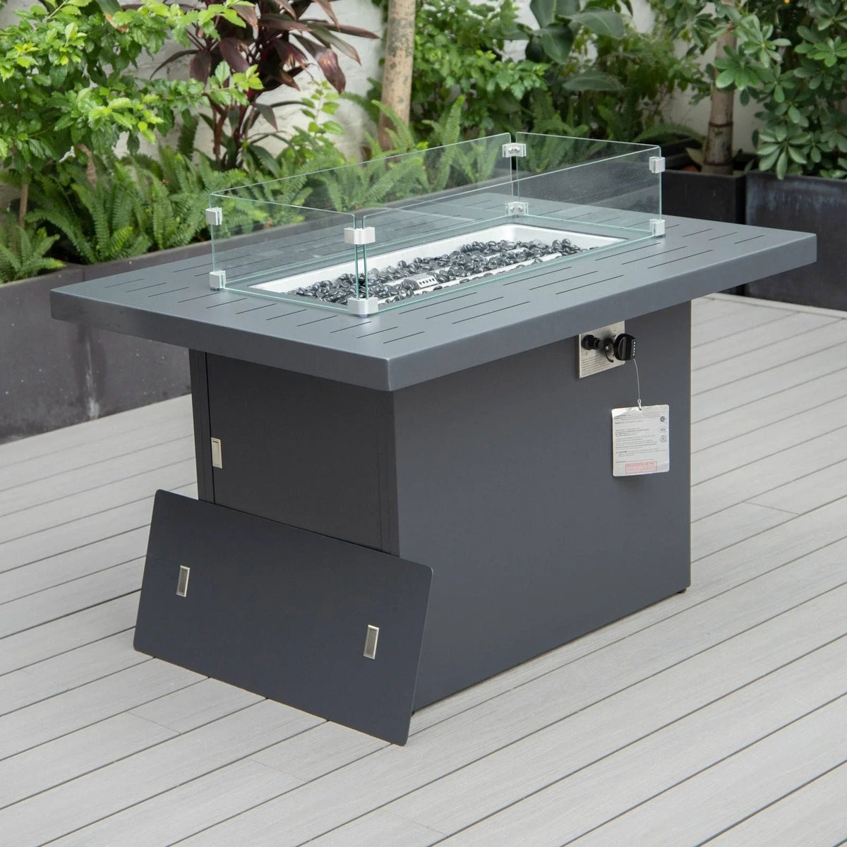 Chelsea 7-Piece Patio Sectional Set in Black Aluminum with Fire Pit Table - Elax Furniture