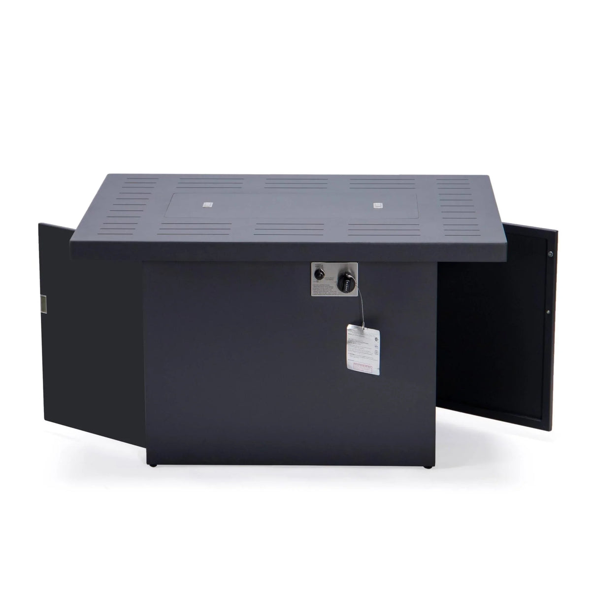 Chelsea 7-Piece Patio Sectional Set in Black Aluminum with Fire Pit Table - Elax Furniture