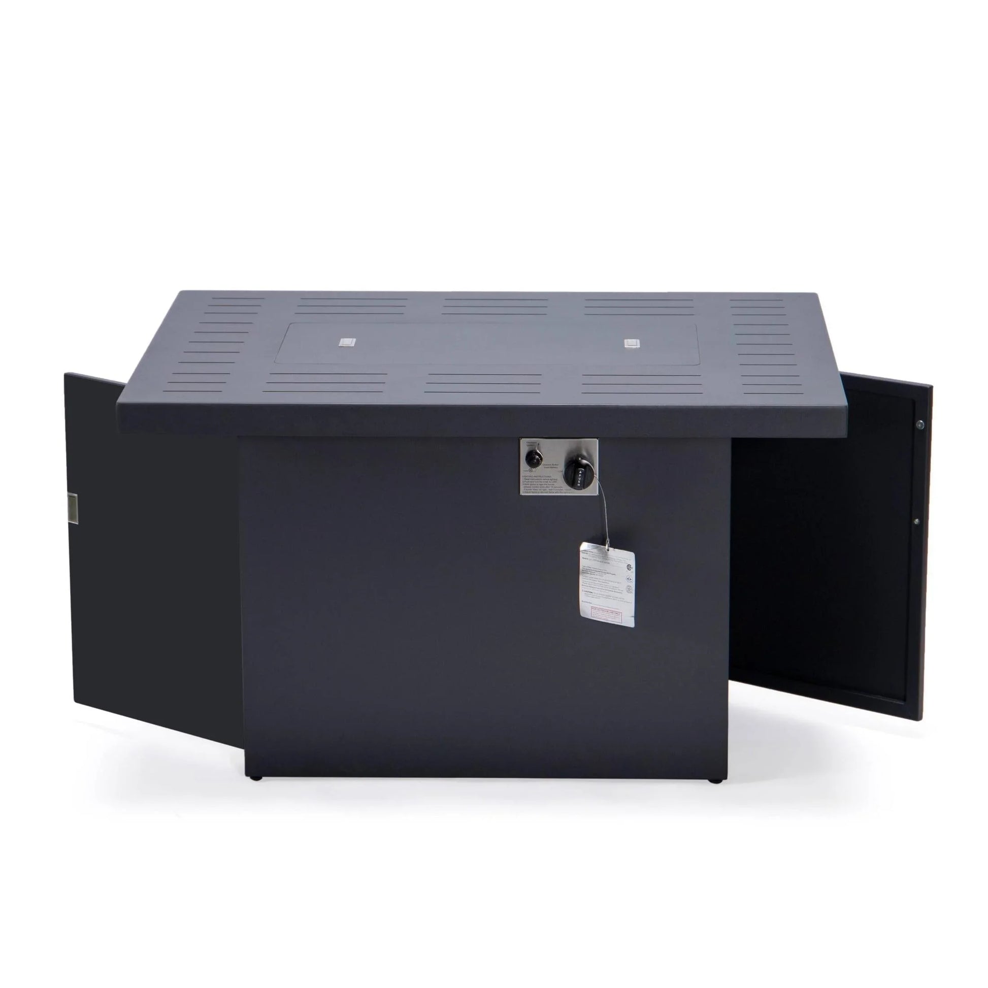 Chelsea 7-Piece Patio Sectional Set in Black Aluminum with Fire Pit Table - Elax Furniture