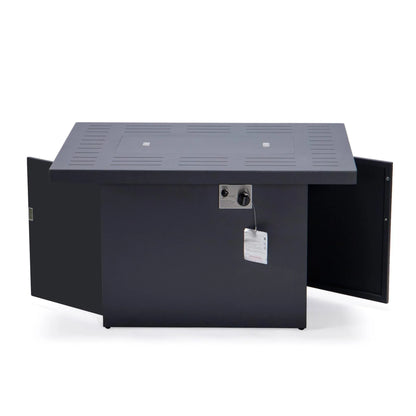 Chelsea 7-Piece Patio Sectional Set in Black Aluminum with Fire Pit Table - Elax Furniture