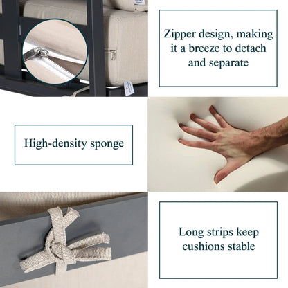 Chelsea 7-Piece Patio Sectional Set in Black Aluminum with Fire Pit Table - Elax Furniture