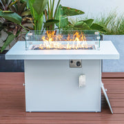 Chelsea 7-Piece Patio Sectional And Fire Pit Table In White Aluminum With Cushions - Elax Furniture