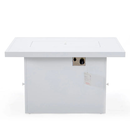 Chelsea 7-Piece Patio Sectional And Fire Pit Table In White Aluminum With Cushions - Elax Furniture