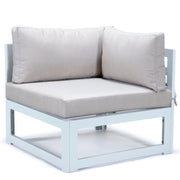 Chelsea 7-Piece Patio Sectional And Fire Pit Table In White Aluminum With Cushions - Elax Furniture