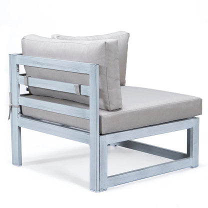 Chelsea 7-Piece Patio Sectional And Fire Pit Table In Weathered Grey Aluminum With Cushions - Elax Furniture