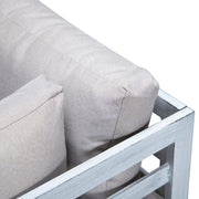 Chelsea 7-Piece Patio Sectional And Fire Pit Table In Weathered Grey Aluminum With Cushions - Elax Furniture