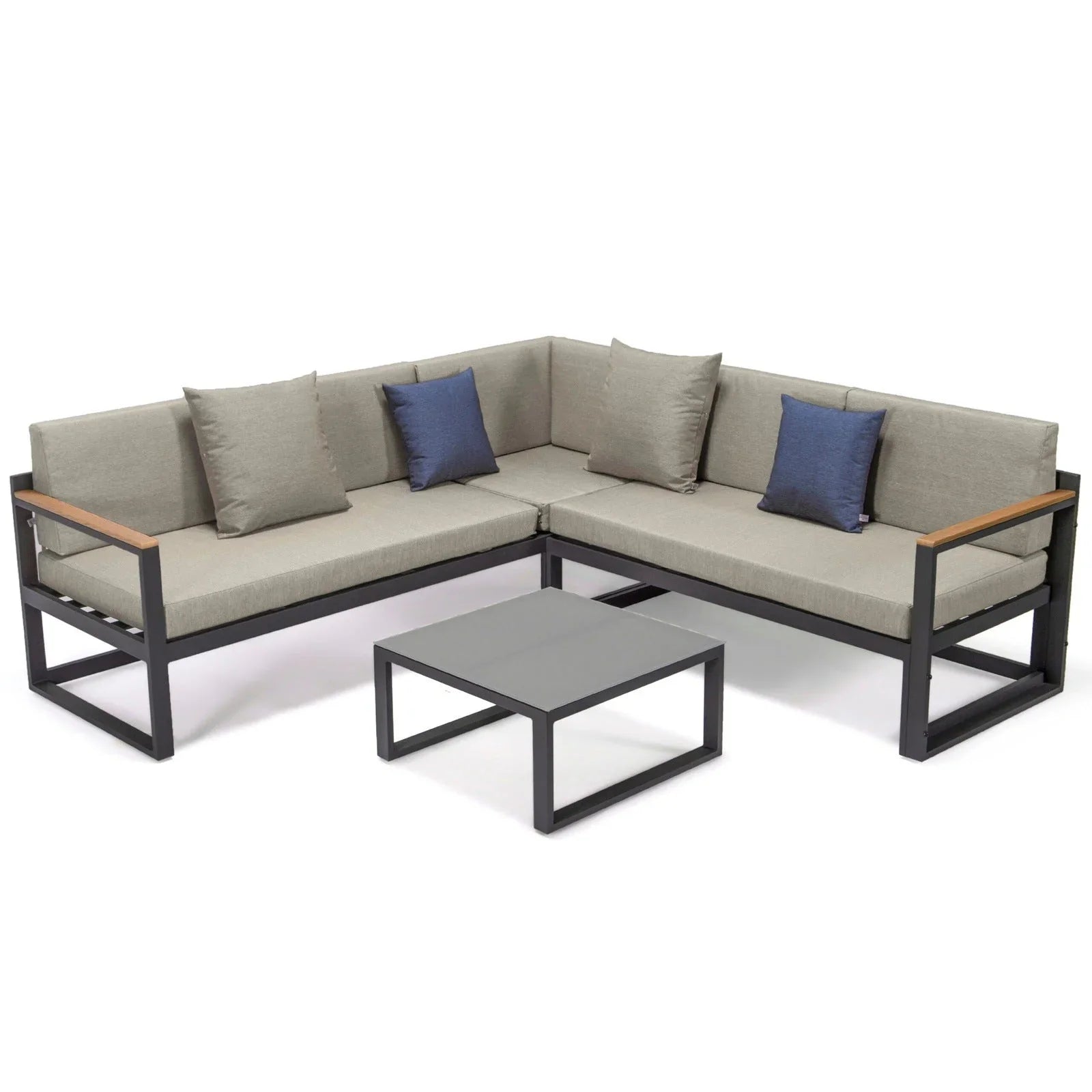 Chelsea Black Sectional With Adjustable Headrest & Coffee Table With Two Tone Cushions - Elax Furniture