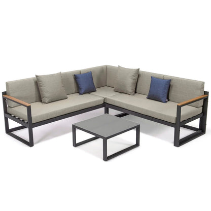 Chelsea Black Sectional With Adjustable Headrest & Coffee Table With Two Tone Cushions - Elax Furniture