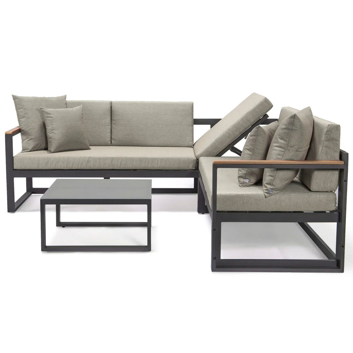 Chelsea Black Sectional With Adjustable Headrest & Coffee Table With Cushions - Elax Furniture