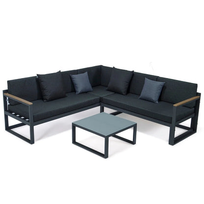 Chelsea Black Sectional With Adjustable Headrest & Coffee Table With Two Tone Cushions - Elax Furniture