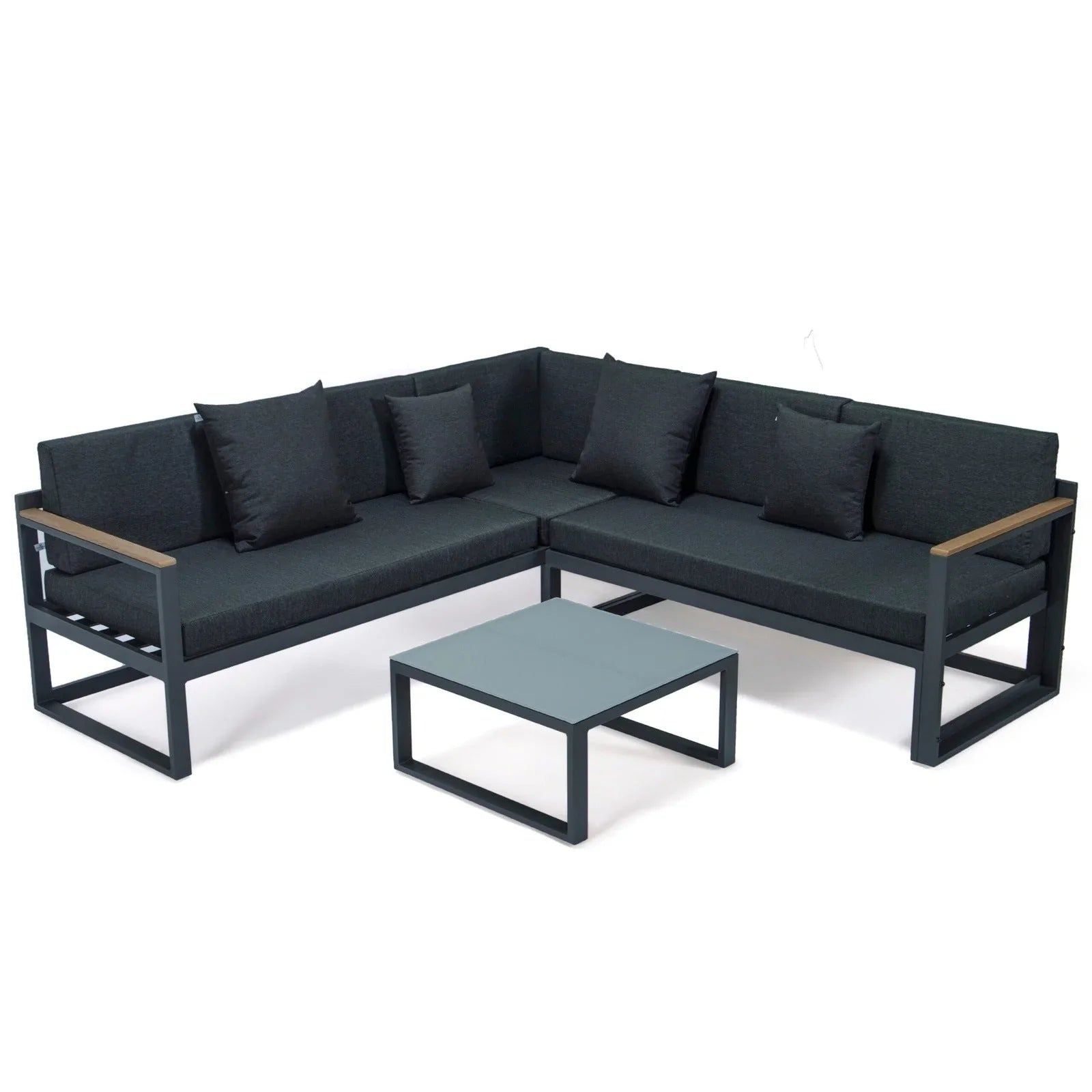 Chelsea Black Sectional With Adjustable Headrest & Coffee Table With Cushions - Elax Furniture