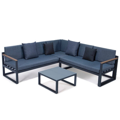 Chelsea Black Sectional With Adjustable Headrest & Coffee Table With Two Tone Cushions - Elax Furniture