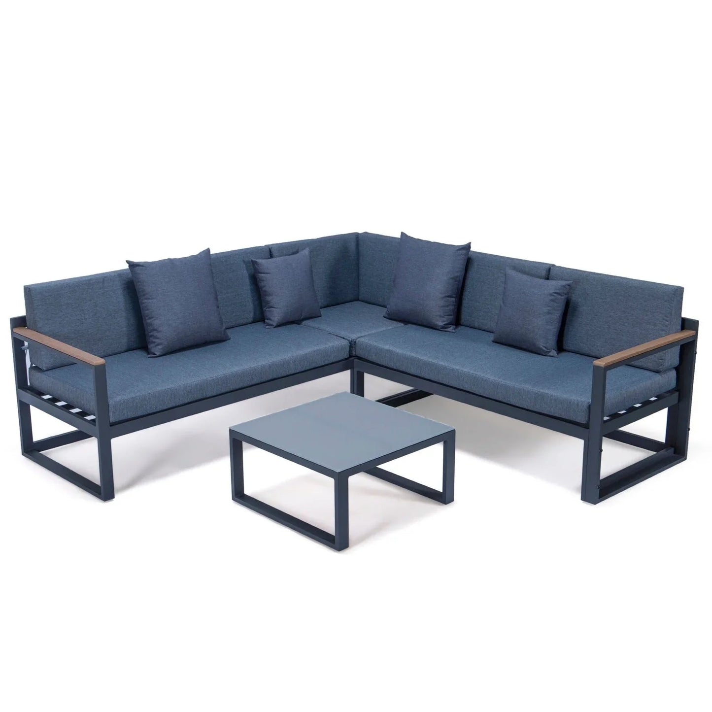 Chelsea Black Sectional With Adjustable Headrest & Coffee Table With Cushions - Elax Furniture