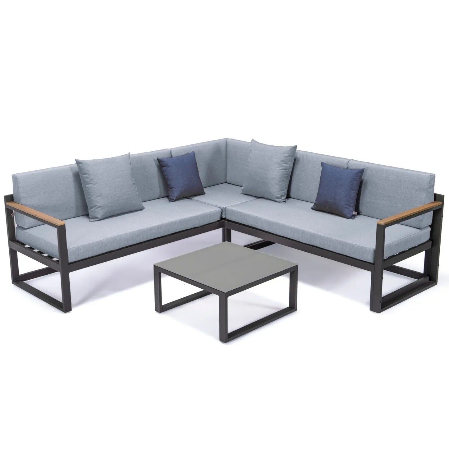 Chelsea Black Sectional With Adjustable Headrest & Coffee Table With Two Tone Cushions - Elax Furniture