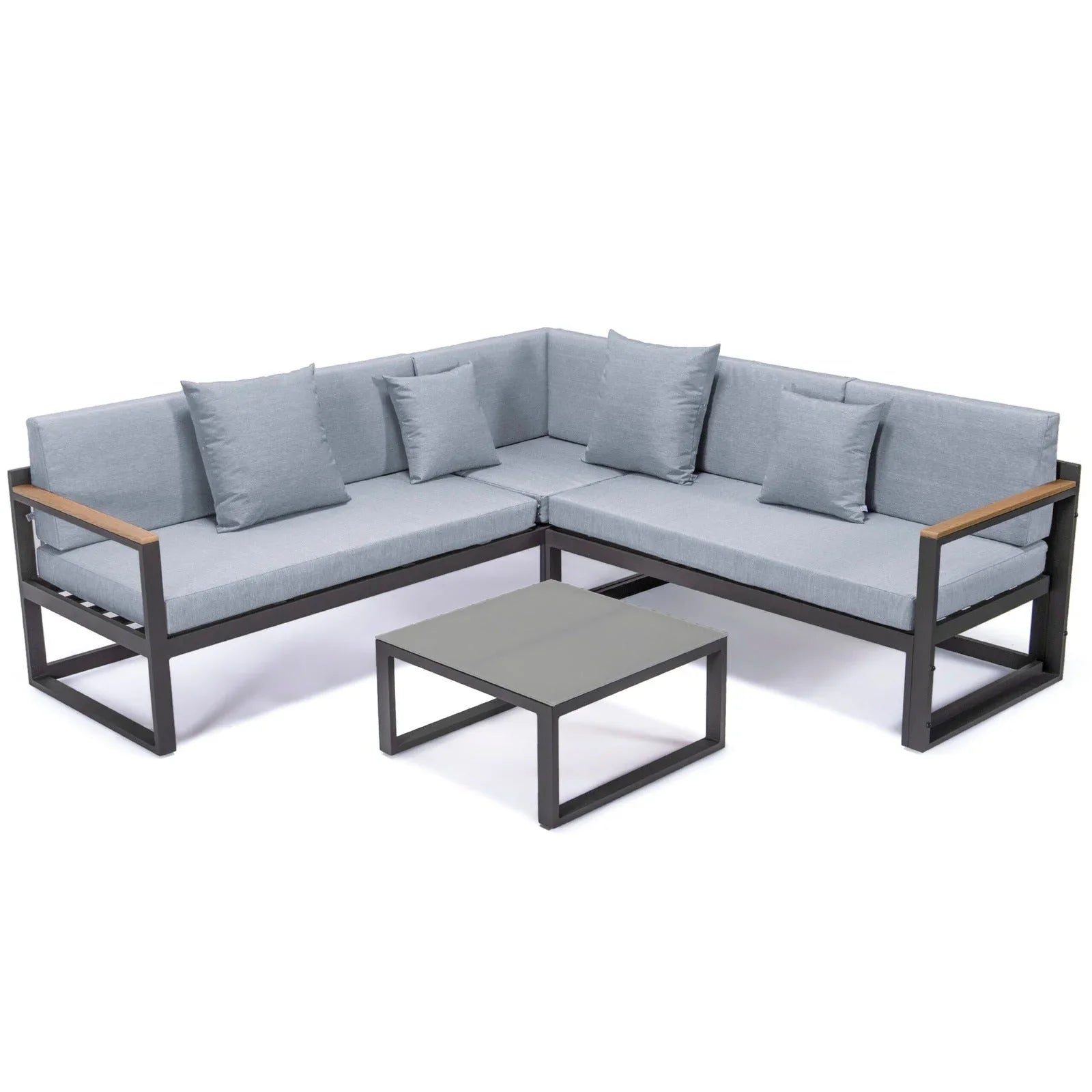 Chelsea Black Sectional With Adjustable Headrest & Coffee Table With Cushions - Elax Furniture