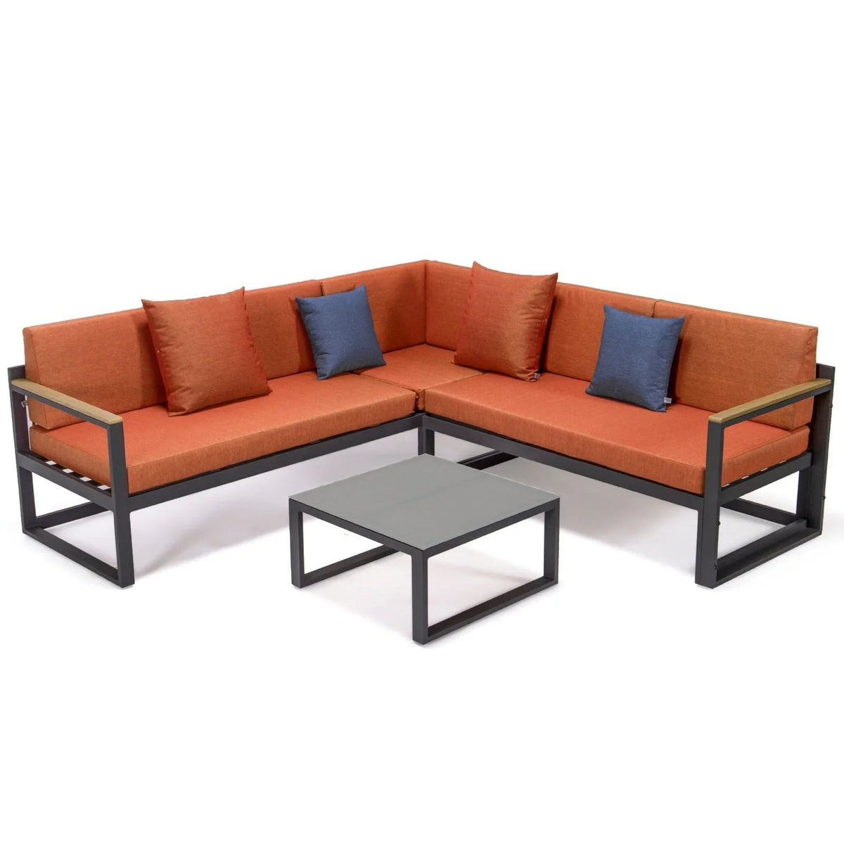Chelsea Black Sectional With Adjustable Headrest & Coffee Table With Two Tone Cushions - Elax Furniture