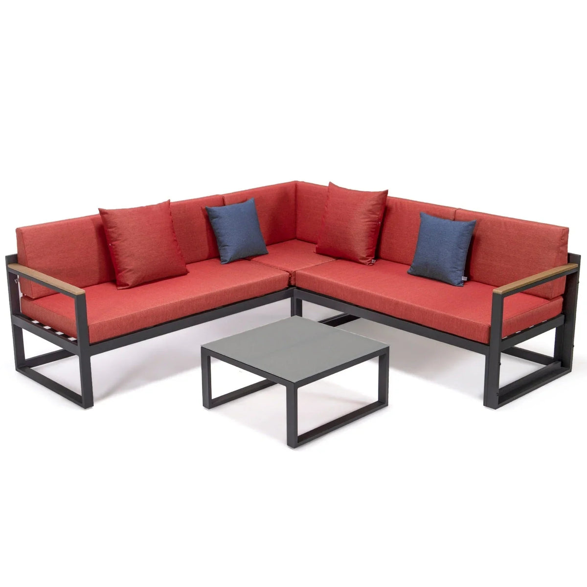 Chelsea Black Sectional With Adjustable Headrest & Coffee Table With Two Tone Cushions - Elax Furniture