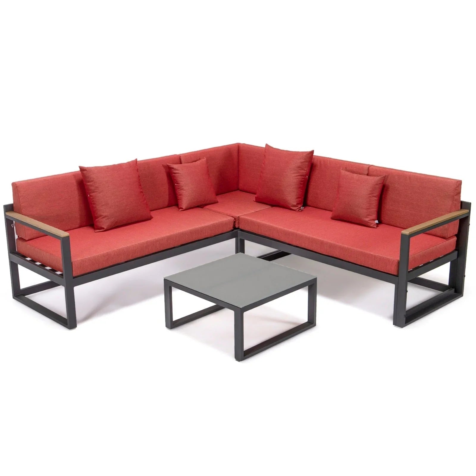 Chelsea Black Sectional With Adjustable Headrest & Coffee Table With Cushions - Elax Furniture