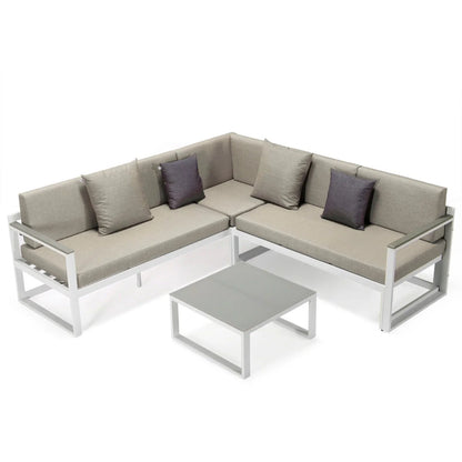 Chelsea White Sectional With Adjustable Headrest & Coffee Table With Two Tone Cushions - Elax Furniture
