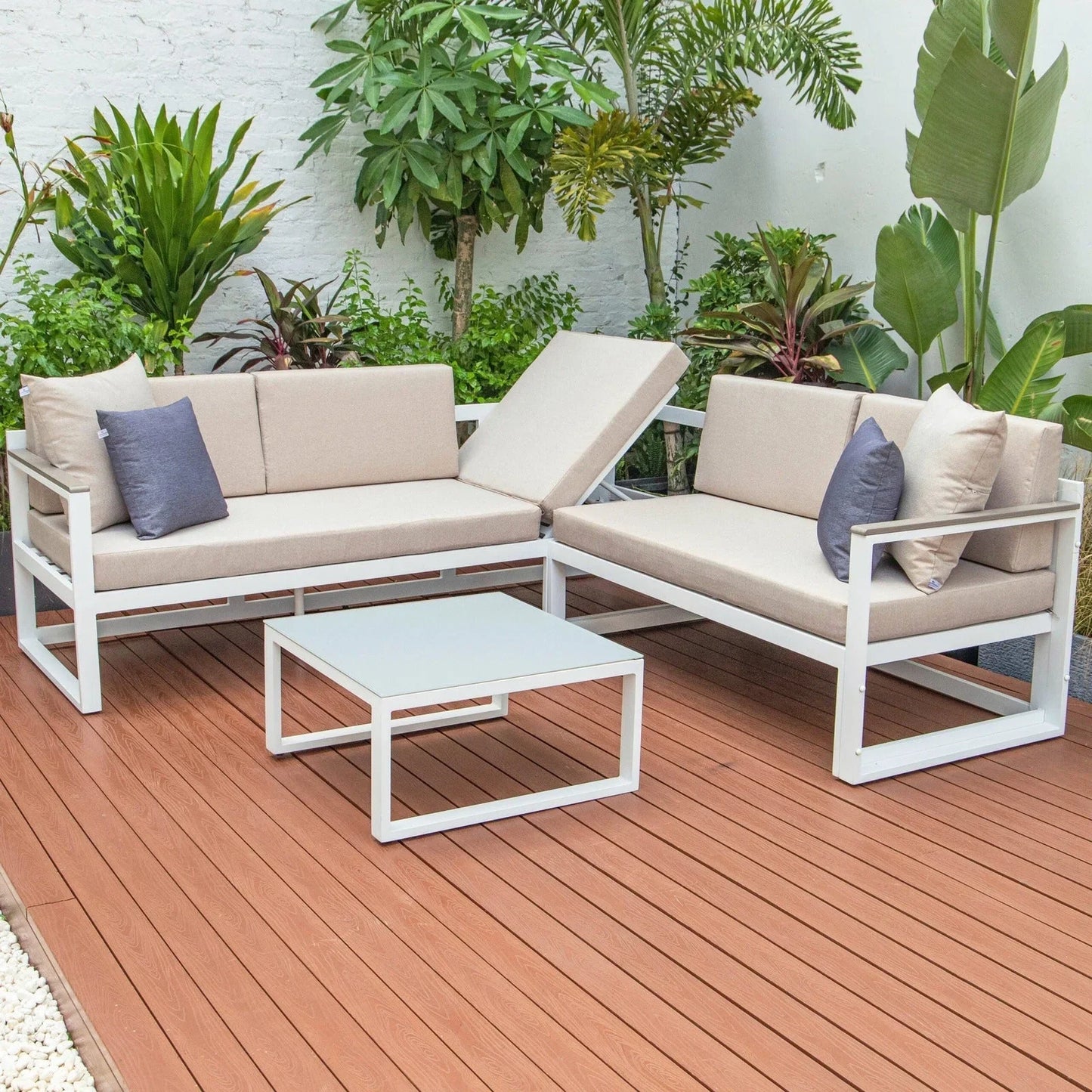 Chelsea White Sectional With Adjustable Headrest & Coffee Table With Two Tone Cushions - Elax Furniture