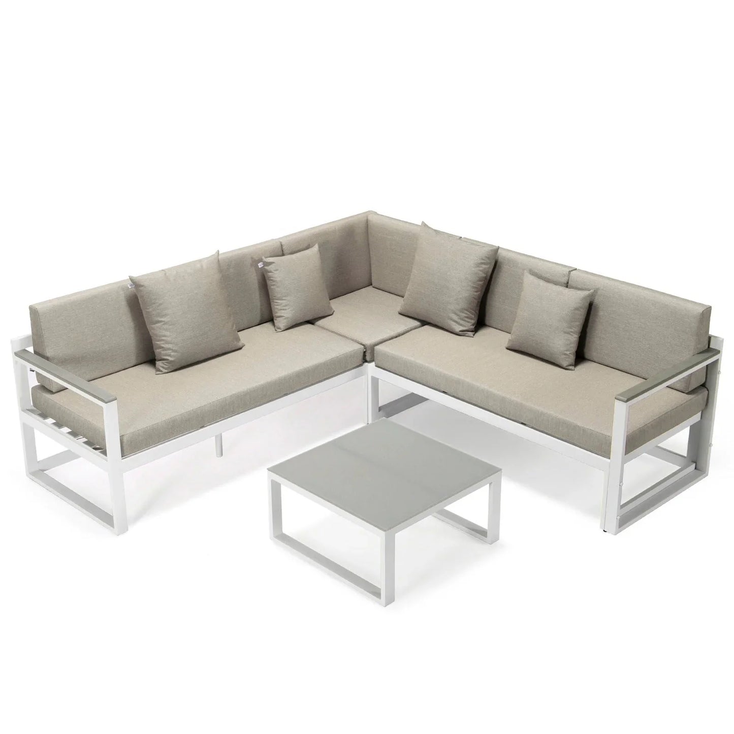 Chelsea White Sectional With Adjustable Headrest & Coffee Table With Cushions - Elax Furniture