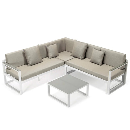 Chelsea White Sectional With Adjustable Headrest & Coffee Table With Cushions - Elax Furniture