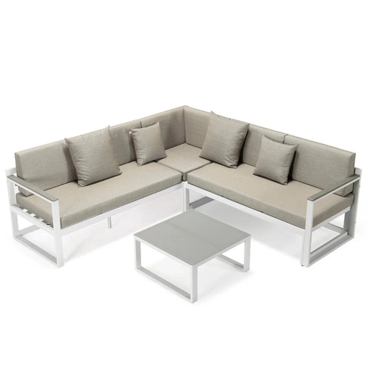 Chelsea White Sectional With Adjustable Headrest & Coffee Table With Cushions - Elax Furniture