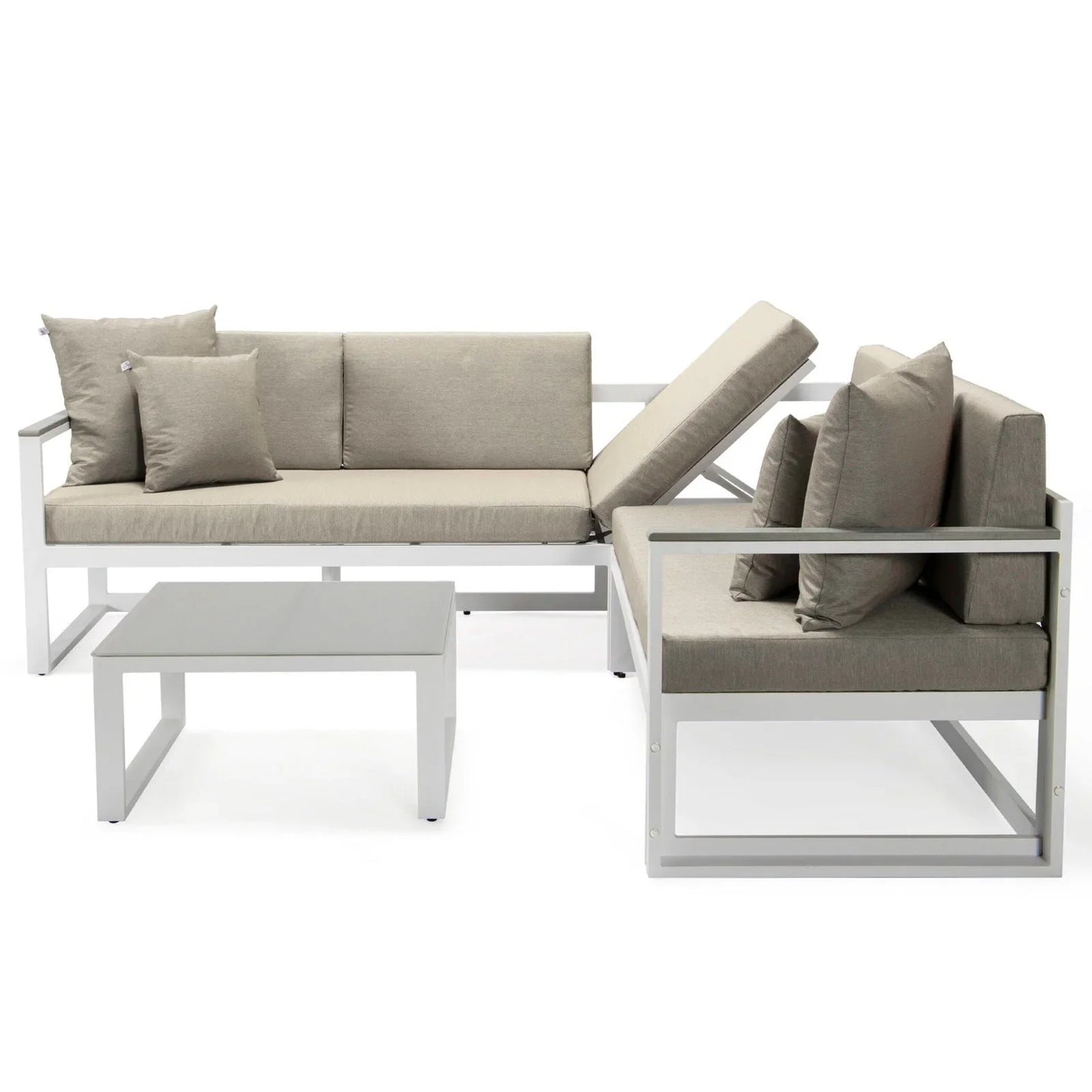 Chelsea White Sectional With Adjustable Headrest & Coffee Table With Cushions - Elax Furniture