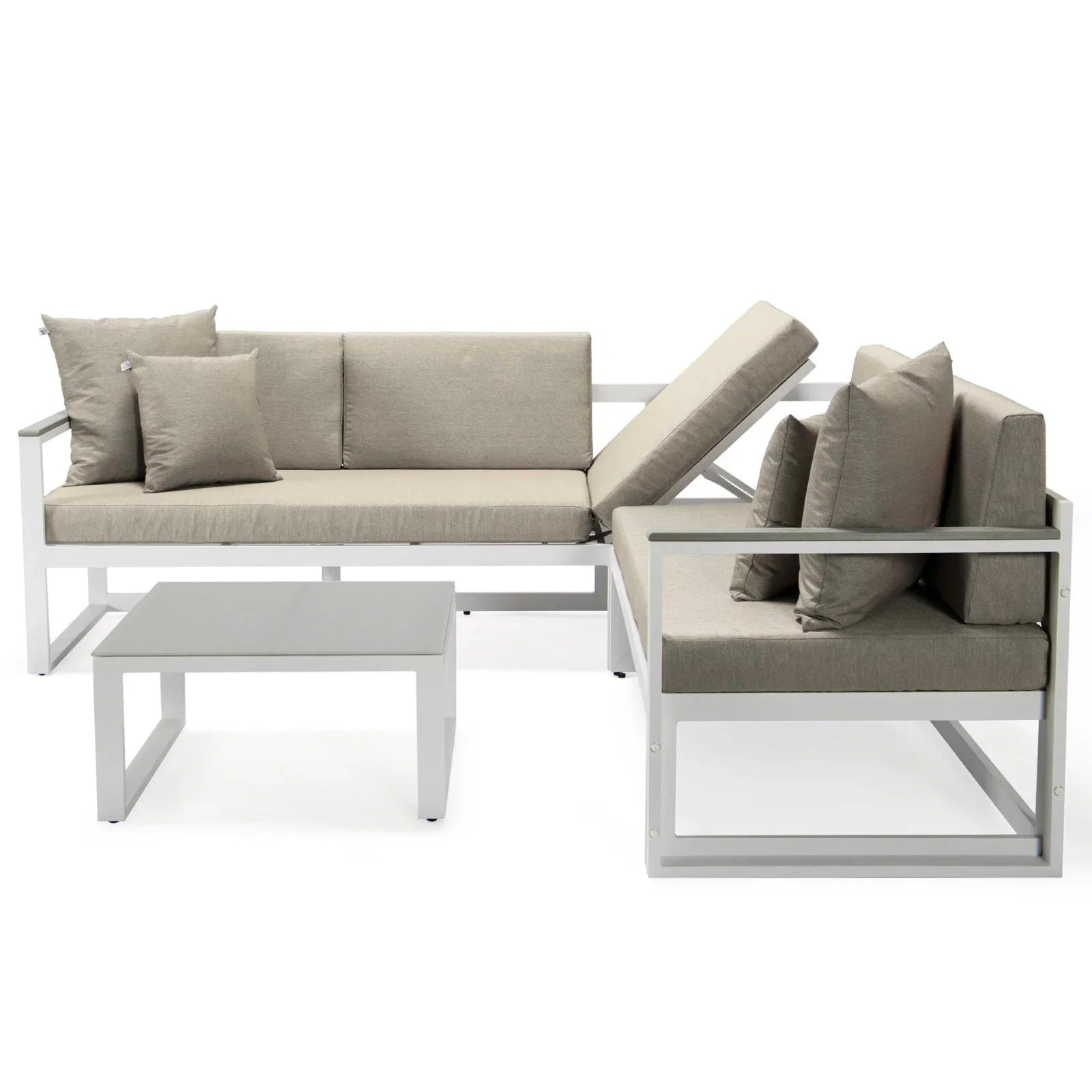 Chelsea White Sectional With Adjustable Headrest & Coffee Table With Cushions - Elax Furniture