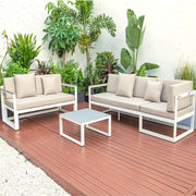 Chelsea White Sectional With Adjustable Headrest & Coffee Table With Cushions - Elax Furniture