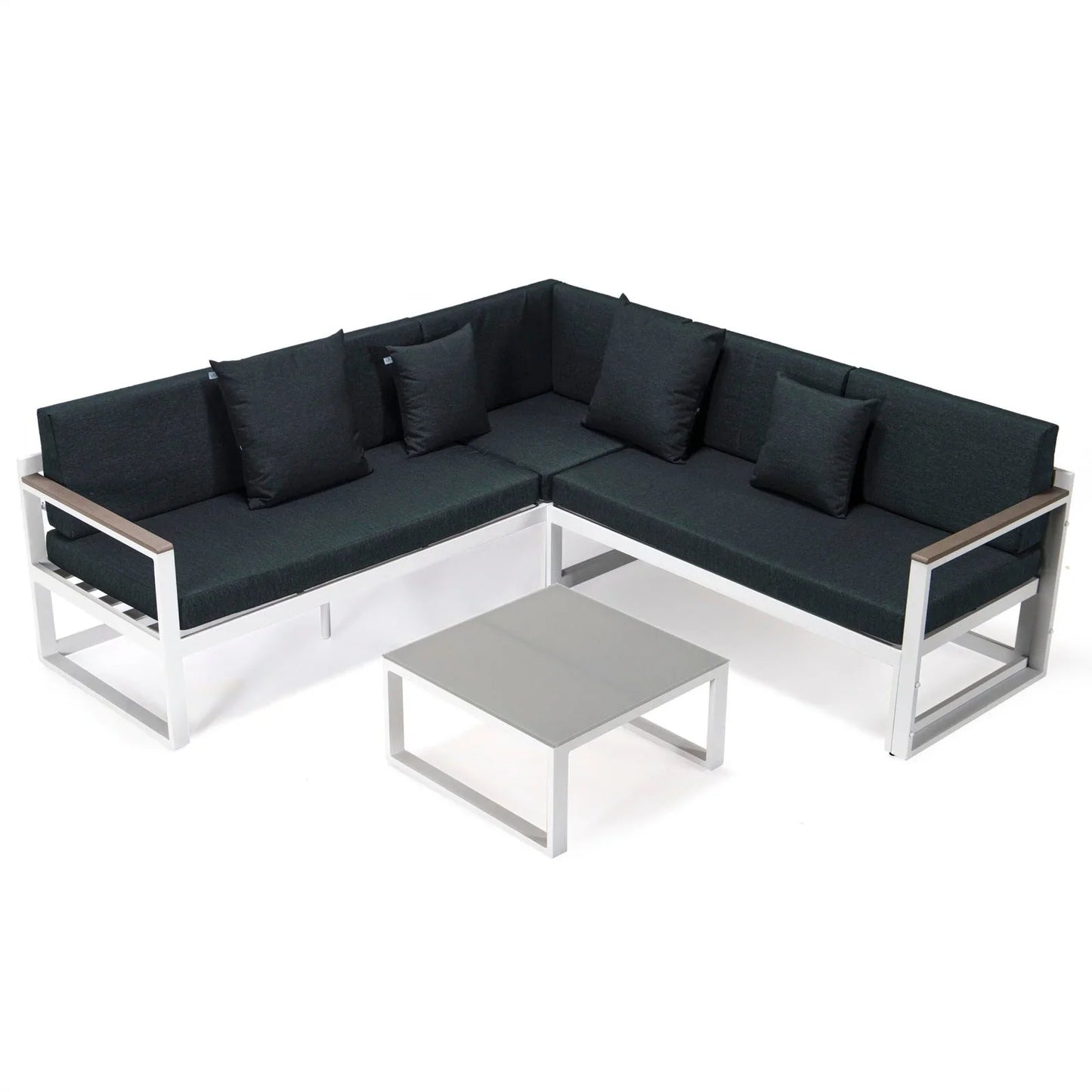Chelsea White Sectional With Adjustable Headrest & Coffee Table With Cushions - Elax Furniture