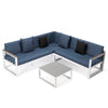 Chelsea White Sectional With Adjustable Headrest & Coffee Table With Two Tone Cushions