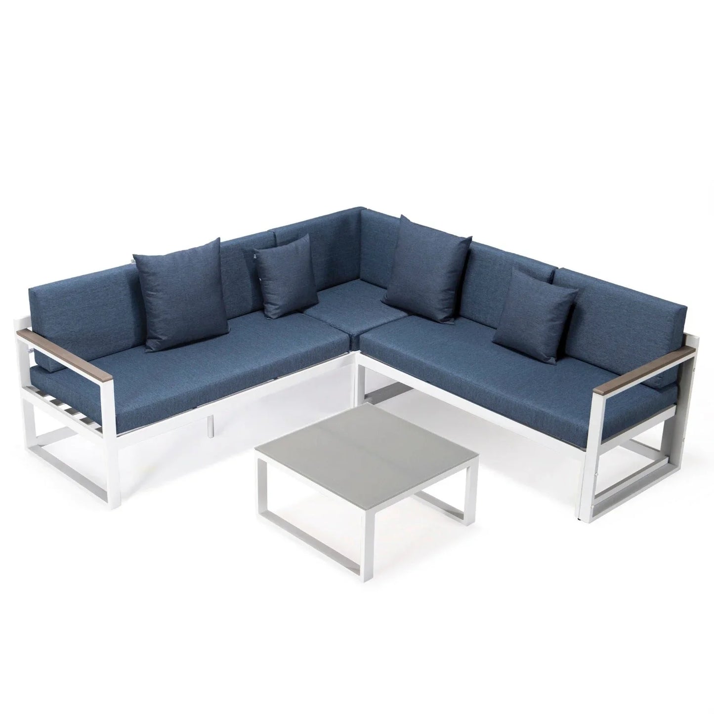 Chelsea White Sectional With Adjustable Headrest & Coffee Table With Cushions - Elax Furniture