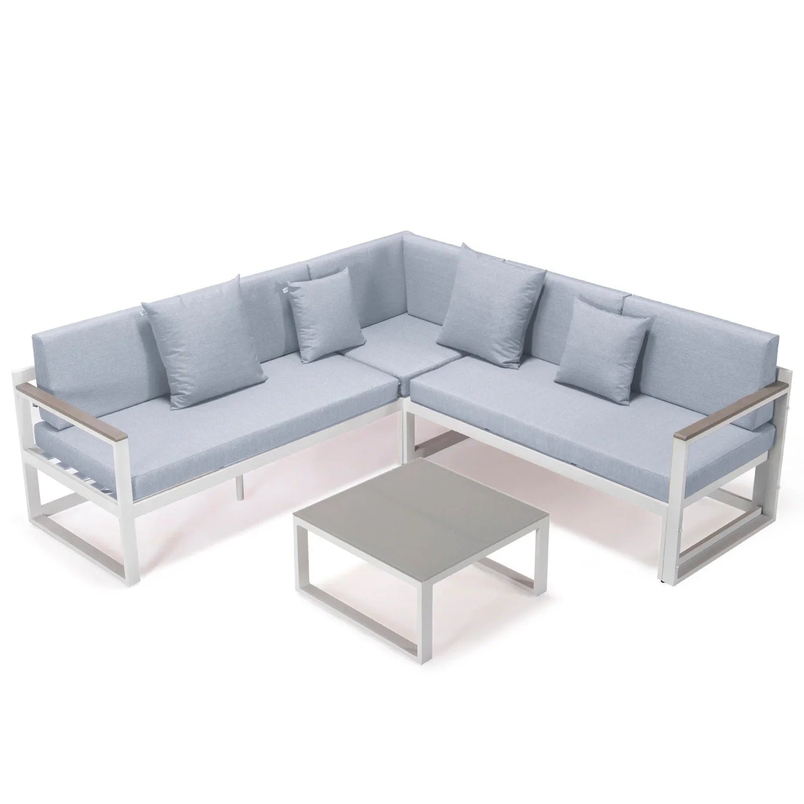 Chelsea White Sectional With Adjustable Headrest & Coffee Table With Cushions - Elax Furniture