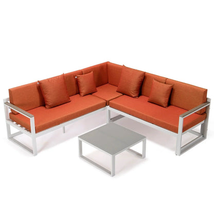 Chelsea White Sectional With Adjustable Headrest & Coffee Table With Cushions - Elax Furniture