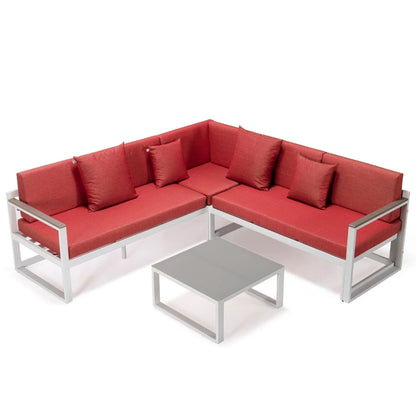 Chelsea White Sectional With Adjustable Headrest & Coffee Table With Cushions - Elax Furniture