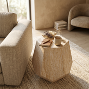Capri Fiberstone Side/End Table Hexagonal Sculpture Design