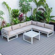 Chelsea 7-Piece Patio Sectional And Coffee Table Set In Weathered Grey Aluminum With Cushions - Elax Furniture