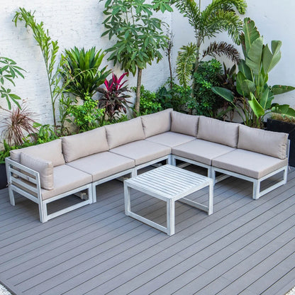 Chelsea 7-Piece Patio Sectional And Coffee Table Set In Weathered Grey Aluminum With Cushions - Elax Furniture