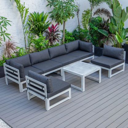 Chelsea 7-Piece Patio Sectional And Coffee Table Set In Weathered Grey Aluminum With Cushions - Elax Furniture