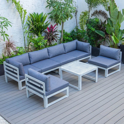 Chelsea 7-Piece Patio Sectional And Coffee Table Set In Weathered Grey Aluminum With Cushions - Elax Furniture