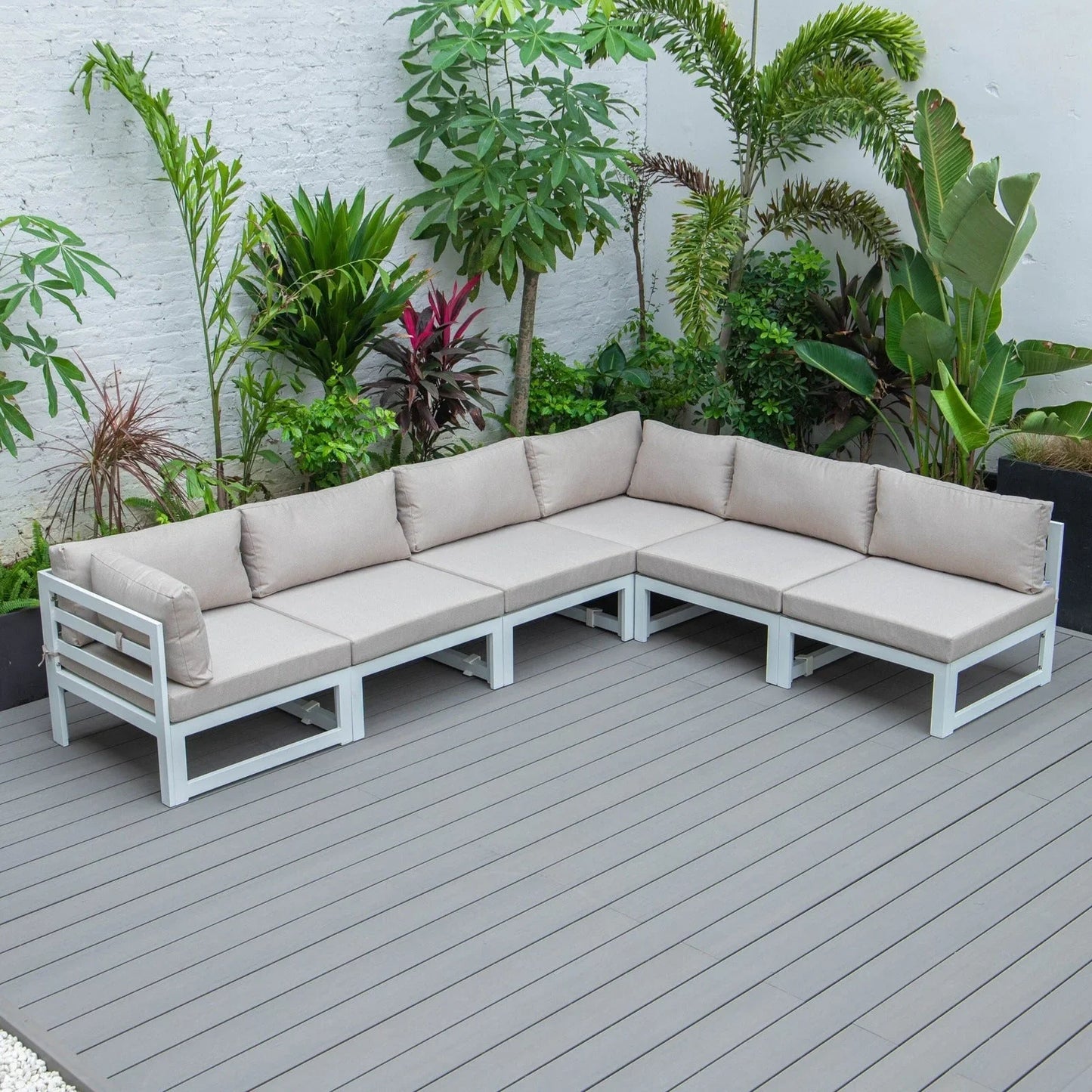 Chelsea 6-Piece Patio Sectional In White Aluminum With Cushions - Elax Furniture