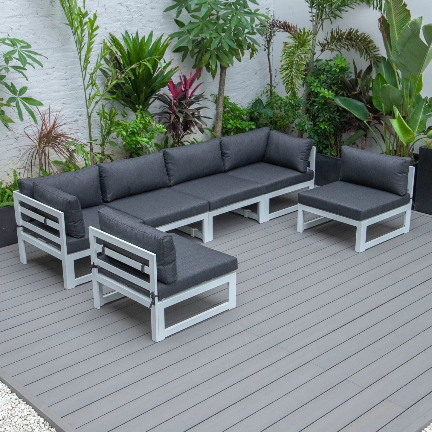 Chelsea 6-Piece Patio Sectional In White Aluminum With Cushions - Elax Furniture