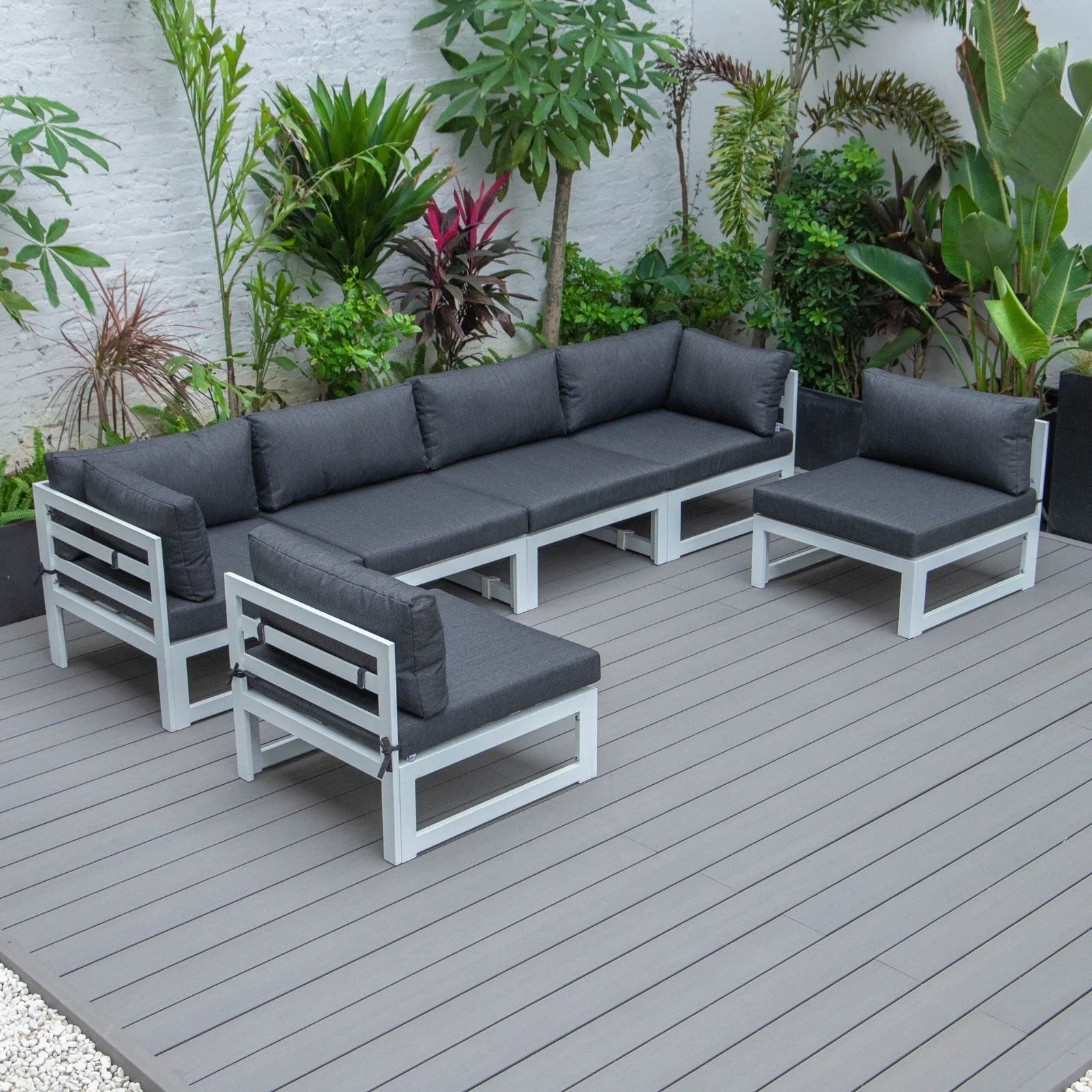 Chelsea 6-Piece Patio Sectional In White Aluminum With Cushions - Elax Furniture