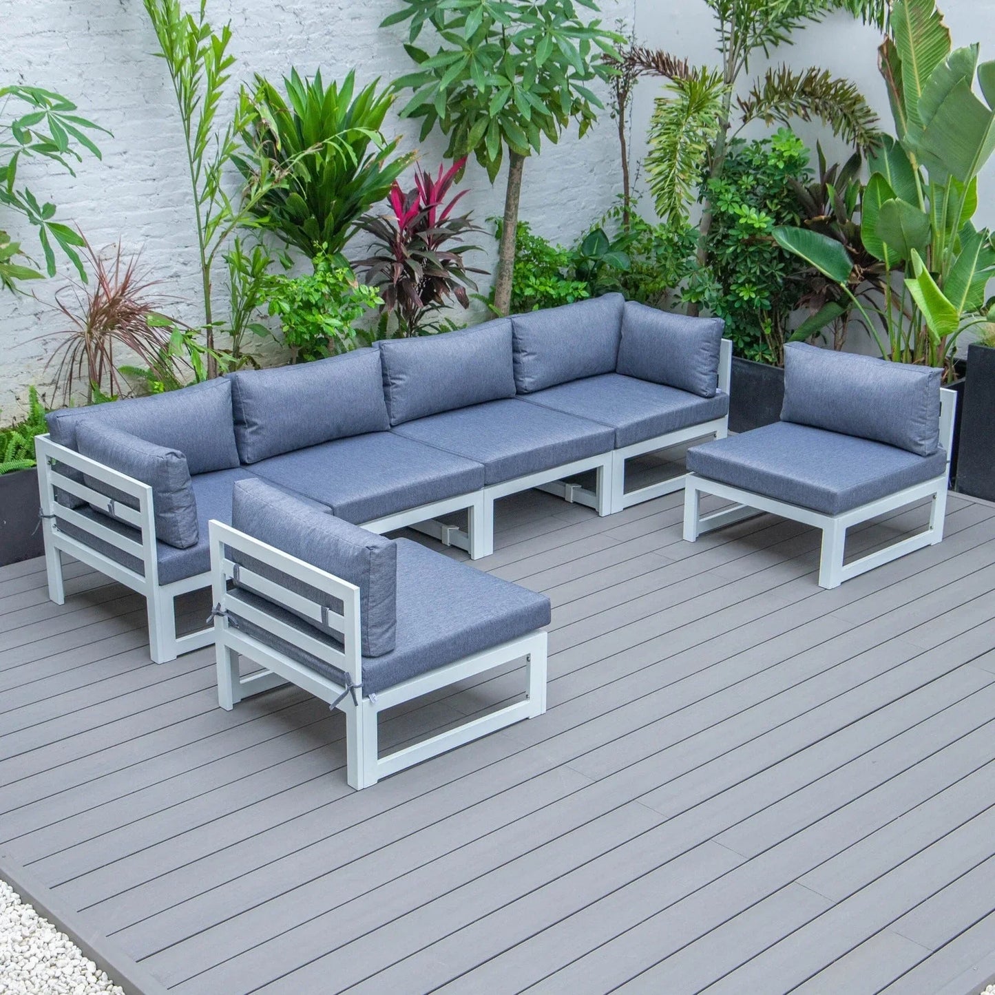 Chelsea 6-Piece Patio Sectional In White Aluminum With Cushions - Elax Furniture