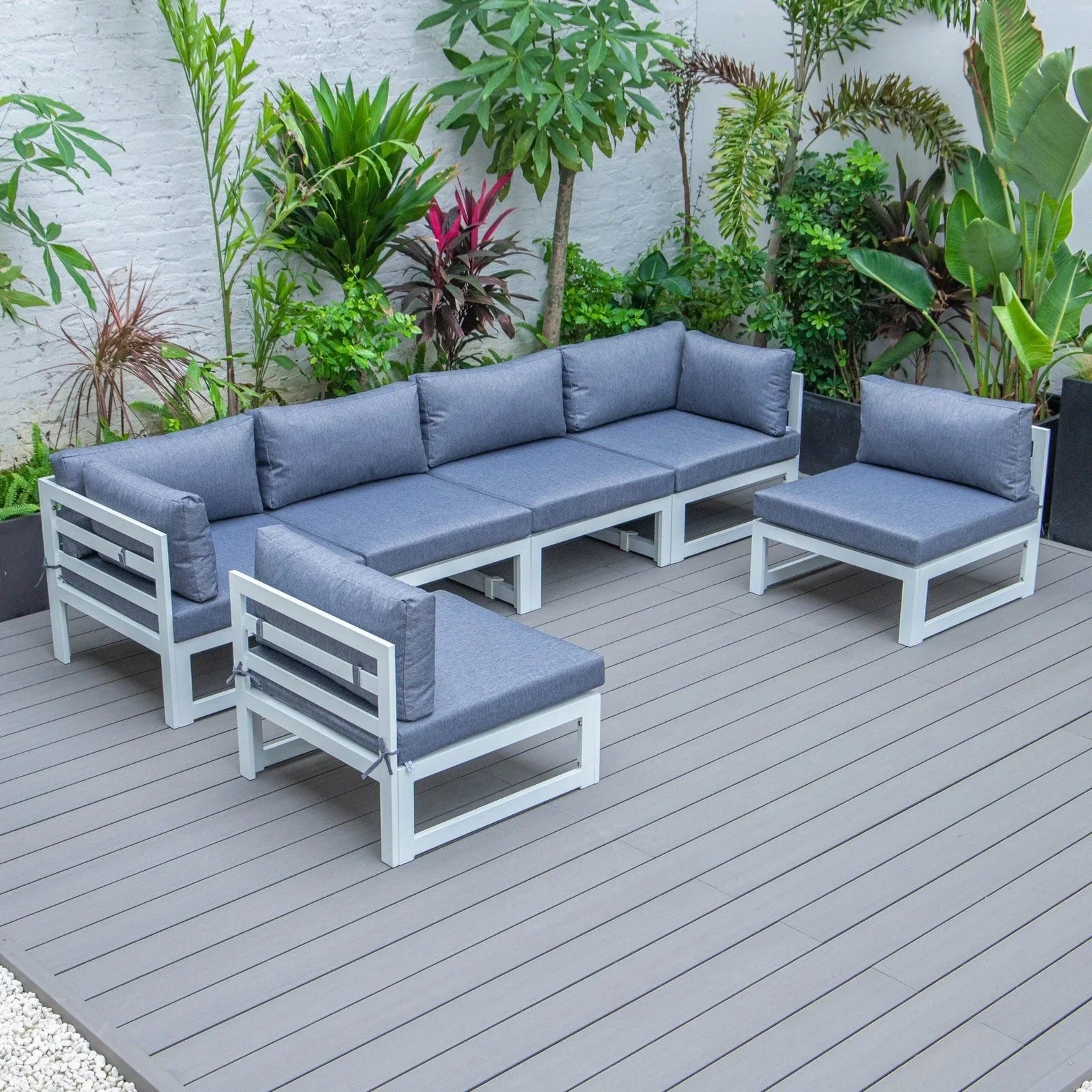 Chelsea 6-Piece Patio Sectional In White Aluminum With Cushions - Elax Furniture