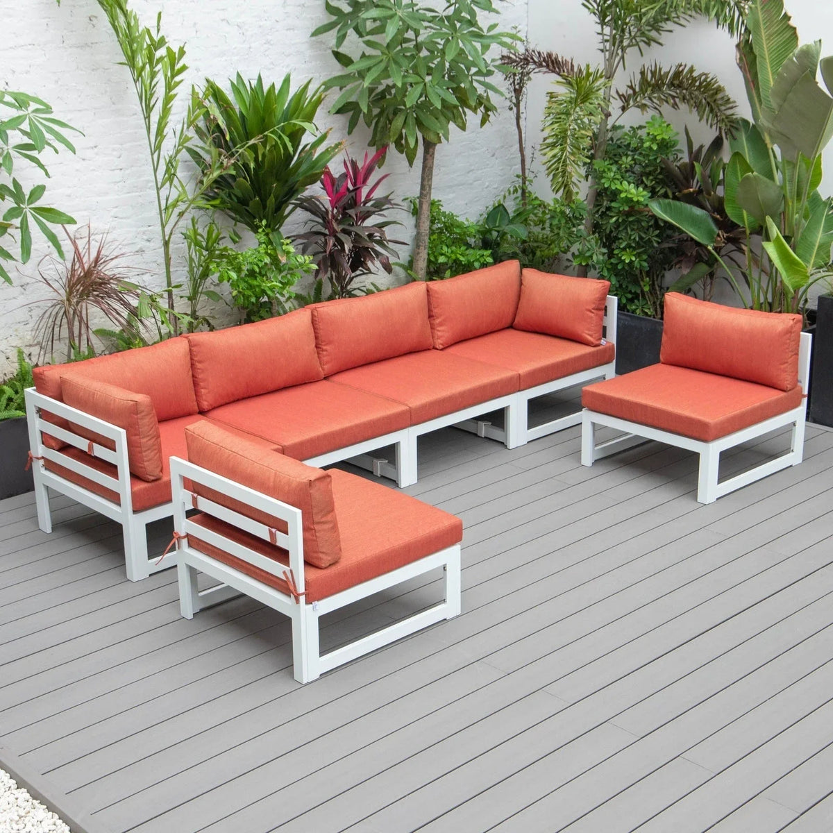 Chelsea 6-Piece Patio Sectional In White Aluminum With Cushions - Elax Furniture